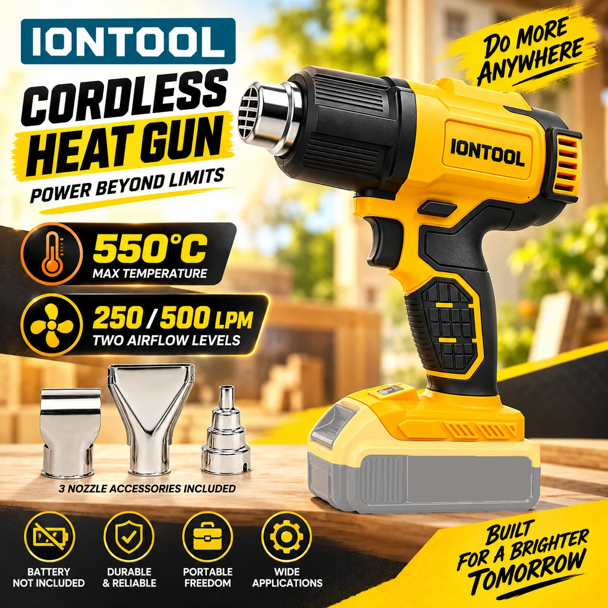 Cordless Heat Gun For Shrink Tubing - آيون تول 550 ℃ مسدس حراري
