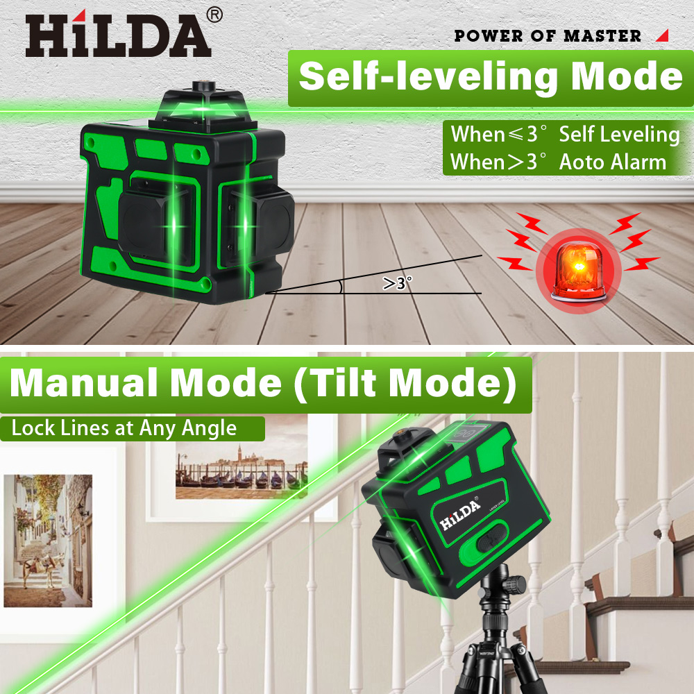 جهاز تسوية ليزر HILDA 16/12 خط - مراجعة Laser Level 16 Lines 4D Green وسعره